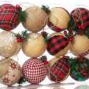 12 Piece Rustic Christmas Tree Ornaments, Farmhouse Christma Decoration, Natural Jute Burlap Christmas Ball