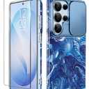 GVIEWIN for Samsung Galaxy S26 Ultra Case with Slide Camera Cover, [Screen Protector] [Shockproof Military Grade Drop Protection] Marble Slim Fit Hard PC Phone Cover S26 Ultra 6.9" 2026 (Star Abyss)