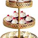 weharnar Cupcake Stand - 3 Tier Metal Cupcake Tower - Dessert Table Display Set Round Cake Holder Tiered Serving Tray for Cup Cakes Desserts Fruits Candy Cookie Buffet, Gold