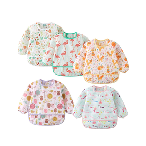5 Pack Long Sleeve Bib,Baby Toddler Waterproof Sleeved Bib for 6-30 Months Reusable with Catch-all Pocket