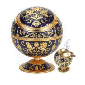 Windproof Ashtray with Lids Metal Portable Cigarette Ashtray for Outdoors and Indoors Use, Hand Stamped Pattern Nice Gift for Men and Women (Navy Blue)