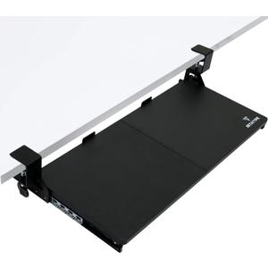 Keyboard Tray Under Desk Slide Out | MDF Board Platform with Iron Rail | Ergonomic Pull-Out Drawer with Clamp Mount | Space Saving Keyboard Shelf Attachment for Home Office Desk