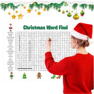 2 x Fmnung Christmas & Thanksgiving Word Search Poster, Giant Thanksgiving Word Search, Jumbo Thanksgiving Word Search, Wall Game With 50 Words For Family Party Activity