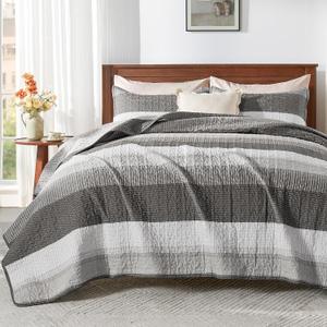 Andency Oversized King Quilt Bedding Set, 120x98Inch Dark Grey Stripe Super King Bedspread Coverlet 3 Pieces, Soft Lightweight Patchwork Quilted Bed Set for All Season (1 Quilt, 2 Pillowcases)