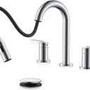 KENES Chrome Pull Down Bathroom Faucet, 8 Inch 2 Handle Widespread Bathroom Faucet 3 Hole with Pull Out Sprayer, Bathroom Sink Faucet with Pop Up Drain & Supply Lines LJ-9068-5