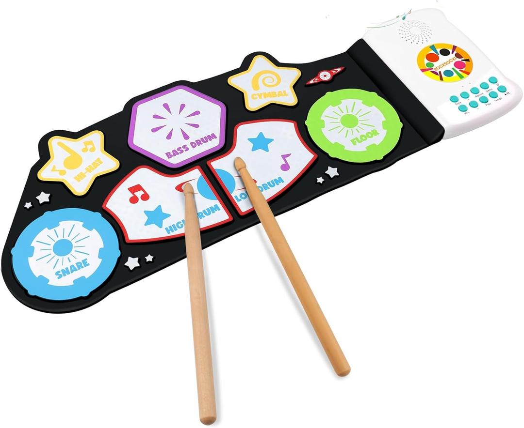 ROCKSOCKI Toddler Musical Instruments, Kids Sensory Toys - Roll-up Educational Percussion Drum Pad With Built-in Speakers, Wood Drum Sticks, 10+ Songs, Volume Control ROCKSOCKI Toddler Musical Instruments, Kids Sensory Toys - Roll-up Educational Percussion Drum Pad With Built-in Speakers, Wood Drum Sticks, 10+ Songs, Volume Control