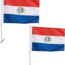 2 Pack Paraguay Car Flags 11" x 17" with Flagpole Mount,Premium 200D Polyester Paraguayan Car Flag,19" Flagpole Fixed Window Clip Mount for Most Vehicle Window.