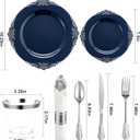 Bestluck 350PCS Navy Blue Plates for 50 Guests, Disposable Dinnerware Sets Include 100 Plastic Plates, 50 Silverwares, 50 Cups, and 50 Pre Rolled Napkins for Party, Wedding and Graduation