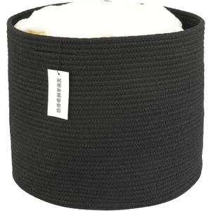 Cotton Rope Basket For Girls Boys Kids 16X14 Baby Laundry Basket Nursery Bin Round Woven Baskets Organizer For Storage Toys Blankets Shoes Clothes black