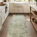 Washable Runner Rug Non Slip: 2'6"x8' Kitchen Rug Runners Stain Resistant Boho Floor Rug with Rubber Backing Non Shedding Soft Carpet Runners for Hallway Indoor Entryway Bedroom Bedside Living Room (Green)