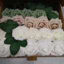 Ling's moment Artificial Flowers, 25Pcs 3" Roses in Sage Shades, Realistic DIY Foam Floral Decor for Wedding Bouquets/Centerpieces, Outdoor Party Backdrops, Room/Table, and Garden/Pot Decorations (Shades of Emerald & Tawny Beige)