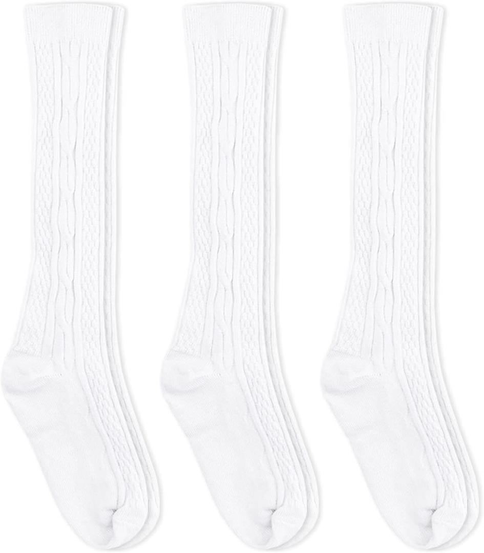 Jefferies Socks Girls 2-6X Classic Cable Knee High 3 Pair Pack (Small, White)