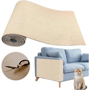 Cat Scratching Climbing Carpet Mat, Adhesive Trimmable Cat Scratcher Furniture Protector, Cat Post Covered Pad Replacement for DIY Cat Tree Shelf Steps Couch Corner Wall (Khaki, 39.3x15.8Inch)