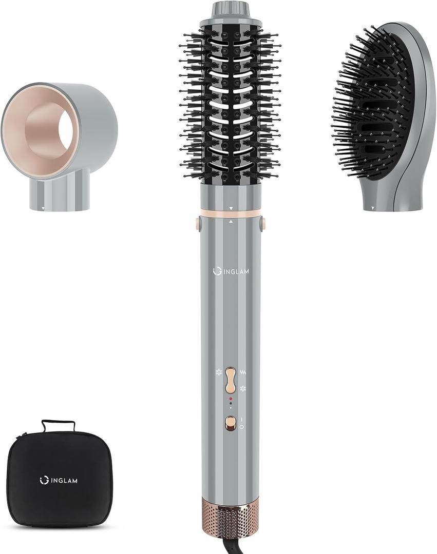 IG INGLAM MegaAIR Styler Air Styling & Drying System, Professional Interchange Hair Dryer Brush 110,000 RPM Brushless BLDC Motor Ionic Hot Air Volumizing and Shape, Gray (3 in 1)