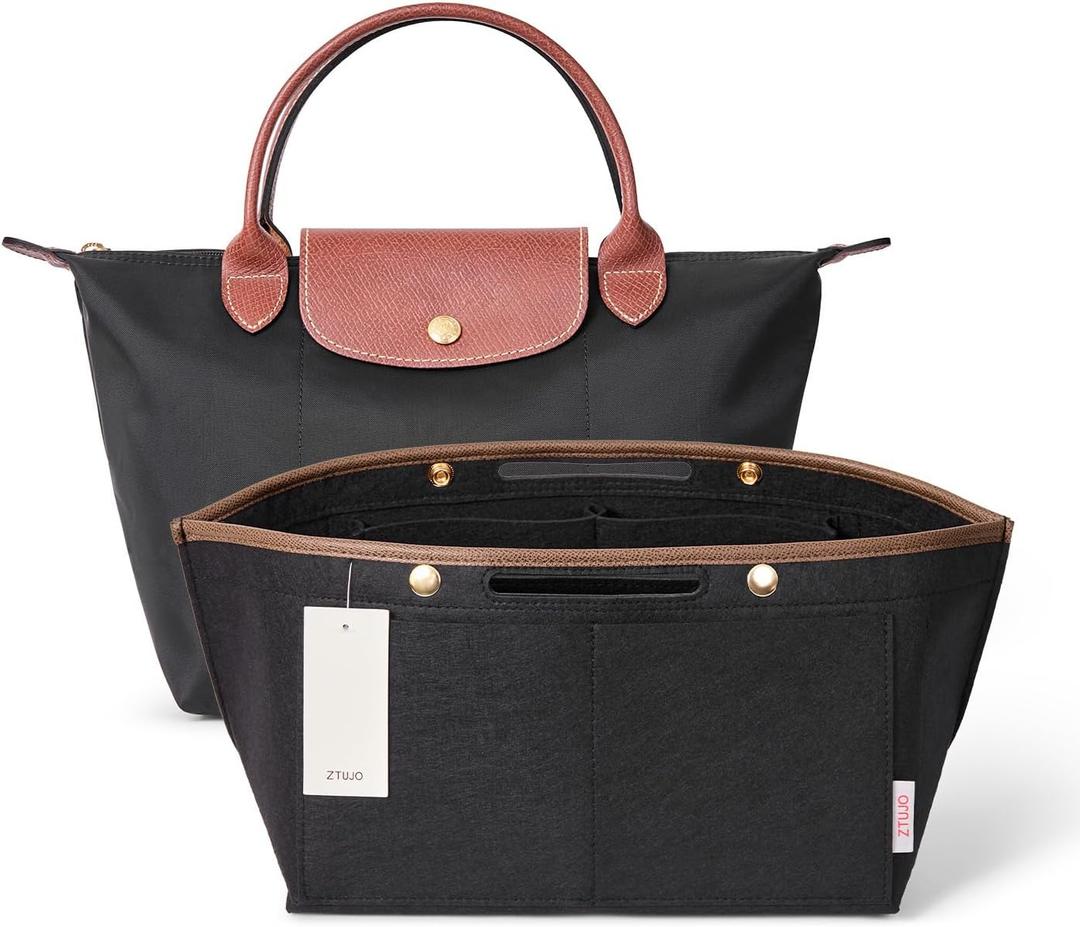 ZTUJO Purse Organizer Insert For Le Pliage, Compatible with Longchamp Le Pliage Shoulder Bag S/L, Top Handle S/M，Energy S/L, Xtra S, Longchamp Organizer Insert (Black, Medium)