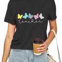 Teacher Shirts for Women Teacher Gifts Short Sleeve Shirts Graphic Tees Summer Tops 2025 (Pink, XL)
