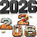 Mooliwe 4 Pcs 2026 Graduation Fillable Numbers for Charcuterie Class of 2026 Cardboard Number Grad Charcuterie Board Serving Trays Graduation Food Box for Tray Party Supplies (Black)