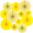 LRCXL 12PCS Party Hanging Paper Fans Set, Fiesta Round Pattern Paper Garlands Decoration Party Supplies for New Year Baby Shower Birthday Wedding Graduation Events Accessories(Yellow)
