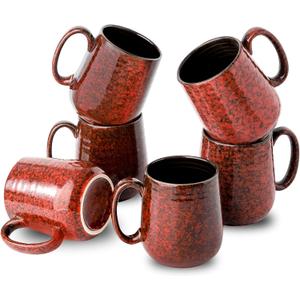 HASENSE Coffee Mugs Set of 6, 15 Ounce Ceramic Coffee Cups Set with Handle, Large Tea Mug for Kitchen, Red Cup for Tea,Cocoa, Milk, Christmas Gift for Women and Men, Dishwasher and Microwave Safe (Red-12 OZ)