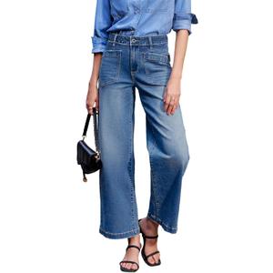 Sidefeel Women's Wide Leg Jeans High Waisted Stretchy Jeans Straight Leg Loose Fit Zimbaplatinum Ankle Denim Pants (10)