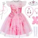 10 Pcs Halloween Costume for Girls Pink Dress for Kids (7-8 Years)