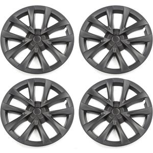 IKON MOTORSPORTS, Wheel Hubcaps Compatible with 2017-2023 Tesla Model 3, Matte Black SP Model S Plaid Style ABS Plastic 18 Inch Hub Caps Hubcap Rim Cover Skin Covers 4PCS Replacement, 4 Pack