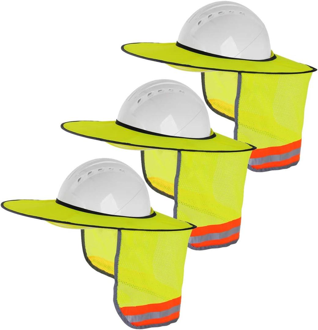 Hard Hat Sunshield - Upgrade Full Brim Neck Sunshade Cover with Reflective Strip for Hardhats (3Packs Yellow)