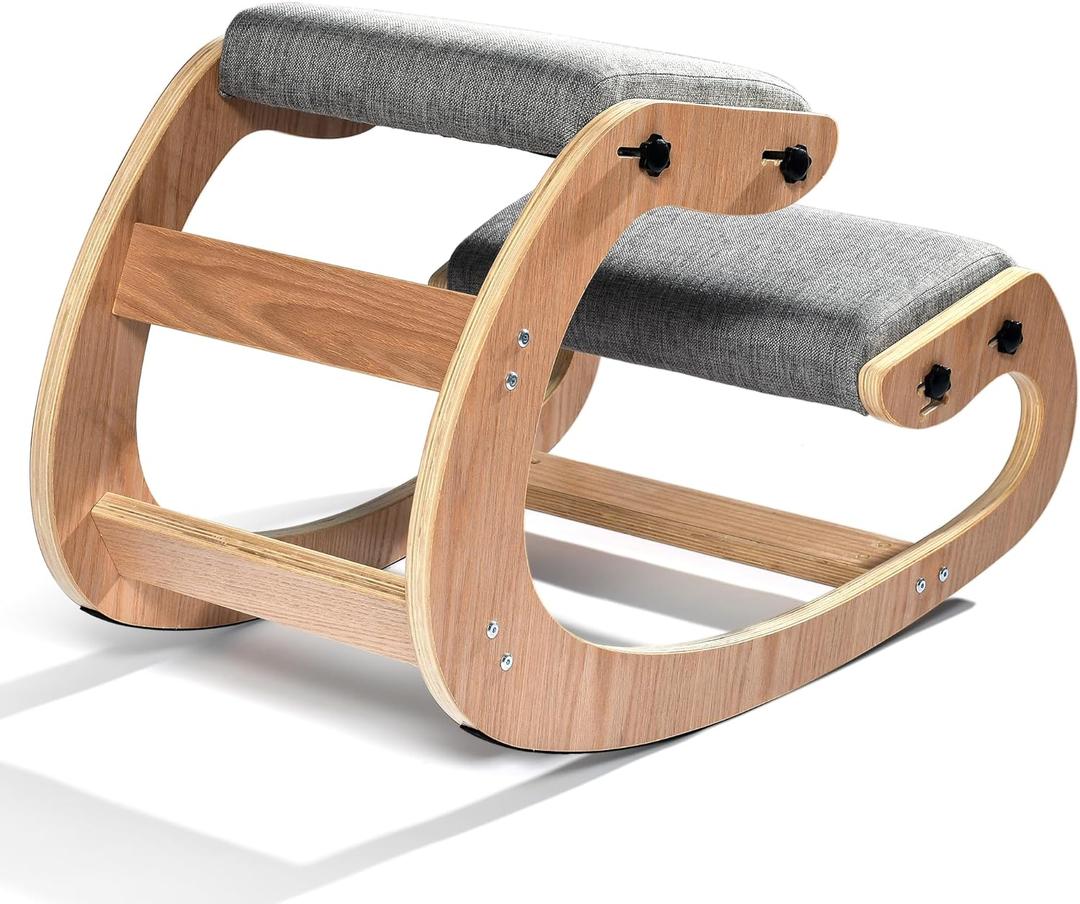 Kneeling Chair Ergonomic Posture Chair, Wood Adjustable Rocking Knee with Soft Padding, Natural Relief for Neck or Back Pain for Home Office, Max Load 300 lb