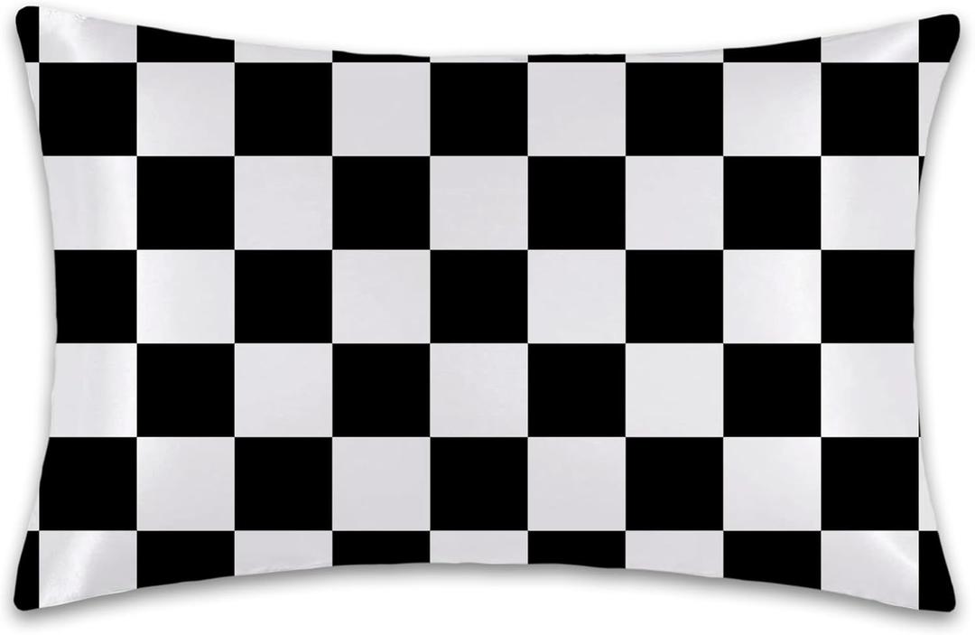 1 Pack Satin Pillowcase for Hair and Skin Abstract Checkered Imitation Silk Pillowcase 20" x 36" with Hidden Zipper Soft Smooth Cooling Checkerboard Pillow Cover King Size for Bedroom Sofa