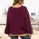 UEU Women Oversized Striped Crewneck Sweatshirt Long Sleeve Color Block Pullover Tops Casual Loose Workout Shirt, X-Large