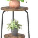 REFGY 2 Tier Wood Plant Stand Indoor, Small Round Flower Pot Stand, 19.6" Tall Single Plant Holder for Living Room, Balcony, Rustic Brown End Side Table Rustic Brown