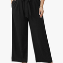 AusLook Women's Plus Size Wide Leg Lounge Pants with Pockets High Waisted Palazzo Adjustable Tie Knot Trousers, XL