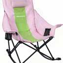 Oversized Rocking Camping Chair for Adults with Headrest, Portable Rocking Chair with Cup Holder, Side Pocket & Carry Bag, Heavy Duty Outdoor Rocker Chair for Camp, Patio, Pink