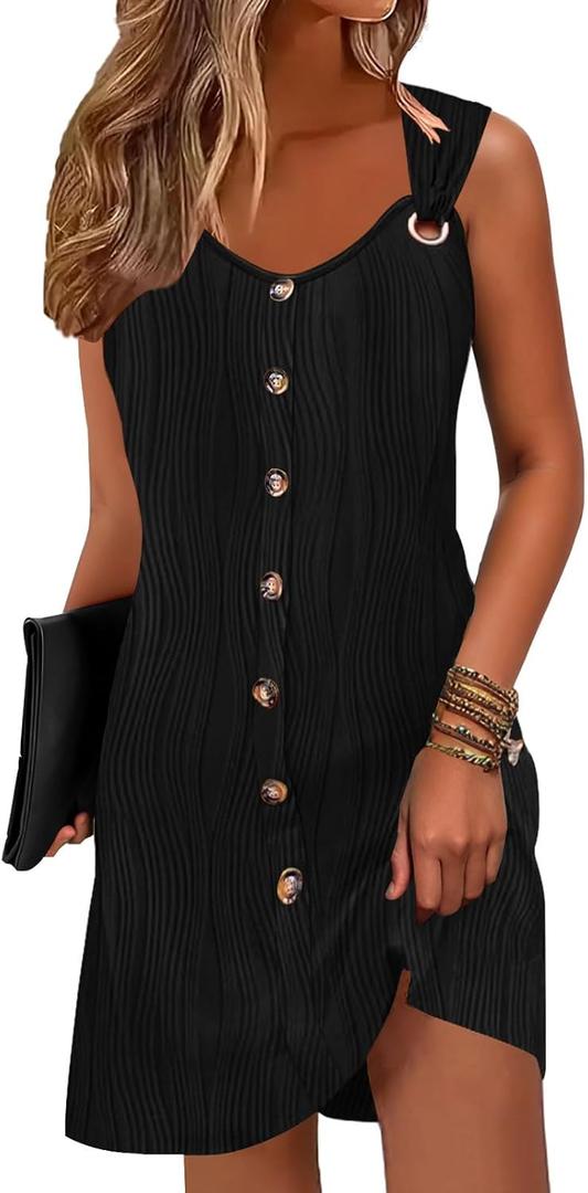 Disamer Summer Dresses for Women 2025 Sundresses Beach Swimsuit Coverups Vacation Sleeveless Button Down Spring Sun Dress (Medium, Liu Black)