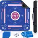 Mahjong Mat (33"x33") with 6 Mahjong Playing Instructions,4Tile Mixer,4Dice & Carrying Bag,Non-Slip and Silent Travel Mahjong Set for Mahjong/Poker/Board Games/Card Games/Dominoes (Blue-1)