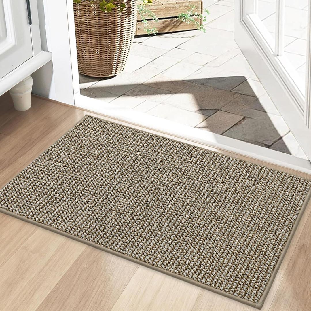 BEQHAUSE Dirt Trapper Door Mat 20" x 32", Non-Slip Washable Doormats Entrance Mat, Dirt Resistant and Absorbent Welcome Mat, Low Profile Floor Mats for Front Back Door and Entryway, Light Beige (1'8" x 2'8" (Rectangular))