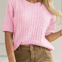 Saodimallsu Womens Cable Knit Sweater Tops Short Sleeve Crew Neck Loose Casual Summer Pullover Sweaters (Pink, M)