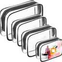 AURUZA Clear Makeup Bag,Portable Travel Toiletry Bags with Zipper, TSA Approved Clear Organizer Bags, PVC Cosmetic Pouch for Airport Airline Compliant (4 Packs Black)