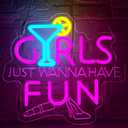 Beer Neon Sign for Wall Decor Pink Neon Light for Bedroom Cocktail LED Signs Girls Just Wanna Have Fun LED Light Up Sign for Wedding Party Bar Decor Birthday Gifts for Girl Size12.9 * 11.8in(JTD279)