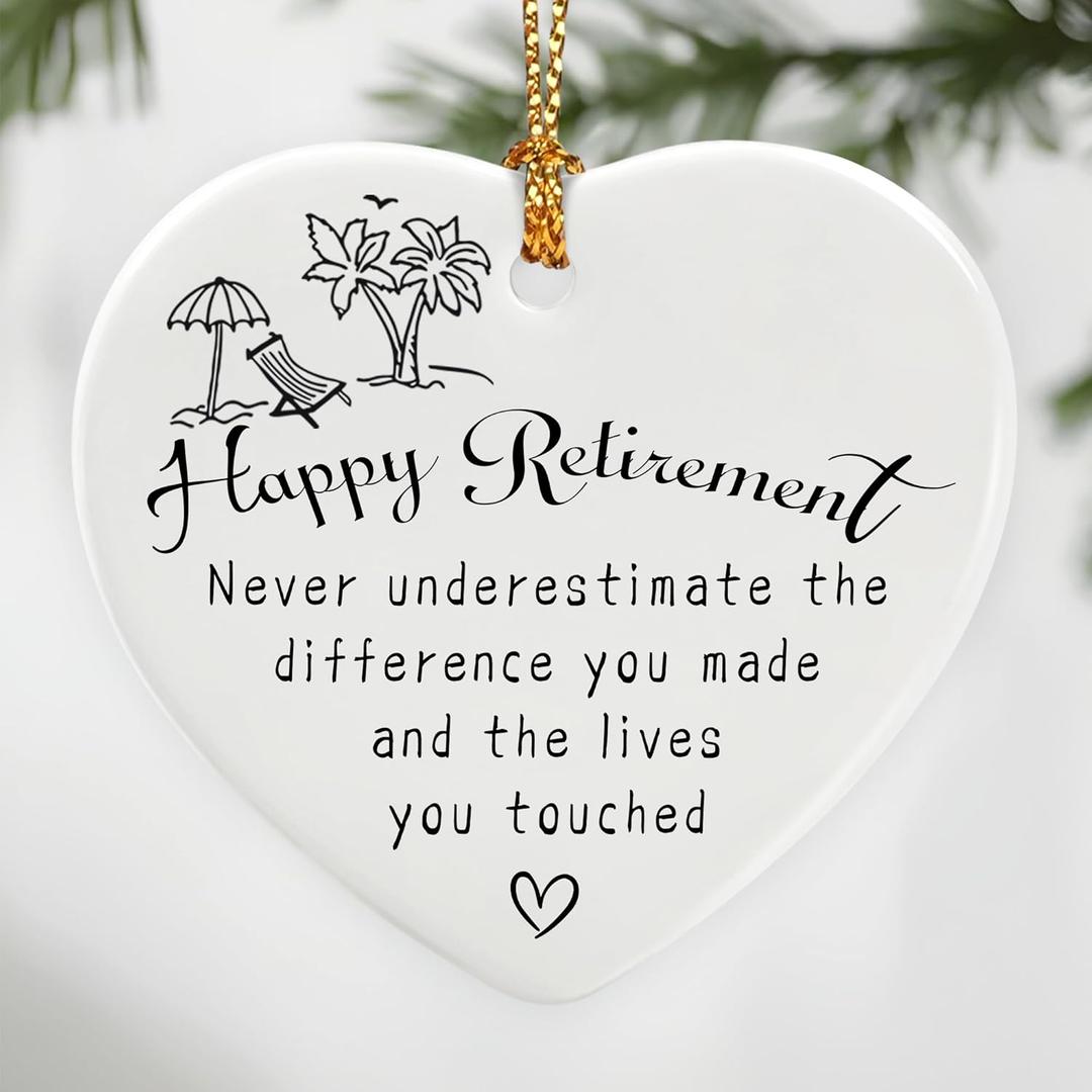 Happy Retirement Gifts | Retirement Gifts for Women, Men, Coworker, Boss, Employee, Teacher, Nurse | Thank You Gift, Appreciation Gift for Women Men | Ceramic Heart Christmas Ornament