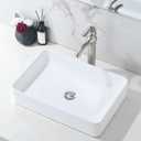20 Inch Bathroom Sink Above Counter, 20x14 Inch Modern White Vessel Sink Rectangular Porcelain Ceramic Countertop Hand Wash Vessel Vanity Sink Art Basin