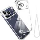 Phone Case, Compatible with iPhone 17 Pro, Transparent Electroplated Silver Phone Case, Frameless Design, with Camera Lens Protection.