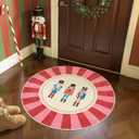 jinchan Round Christmas Rug 4ft for Entryway Nutcracker Washable Circle Christmas Bedroom Rug 4' Round Red Pink Xmas Non-Slip Soft Carpet Soldier Holiday Decor for Kitchen Living Room Porch
