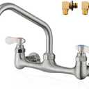 Wall Mount Kitchen Sink Faucet 8 Inch Center Wall Mounted Commercial Faucets with 8 Inches Swivel Spout 2 Handle for Laundry Restaurant(Brushed,8")