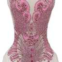 Large Bodice Applique Sequin Rhinestones Fine Appliques Handsewing Crystals and Beads for Dress Clothes Accessories 9.4X23.6inches (Pink)