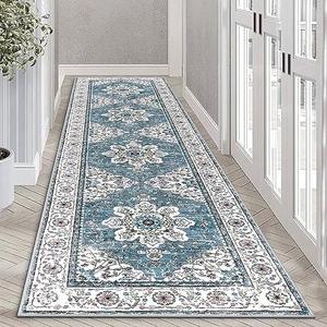 Ileading Vintage Runner Rug for Hallway, Machine Washable Area Rug Runners with Rubber Backing, Non Slip Kitchen Floor Mat for Entryway Bedroom Livingroom (Teal 2x8ft)