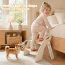 Wooden 2 Step Stool for Toddlers, Foldable 2-Step with Non-Slip Pads and Handles, Bamboo Step Stool for Kids Bathroom Sink and Potty Training, Kitchen Helper, Nursery Bedroom (Log Color)