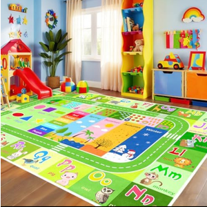 BATATADOCE Alphabet Rugs for Kids Playroom - Educational Rug with ABC Alphabet, Animals Colors, ABC Rugs for Kids Playroom Cartoon Play Mat for Bedroom Decor, Green, 4x6 Feet