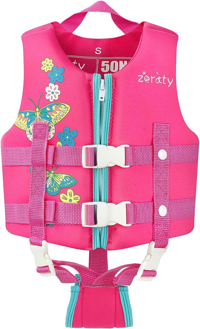 Zeraty Kids Swim Vest Life Jacket Toddler Float Jacket Boys Girls Floation Buoyancy Swimsuit with Adjustable Safety Strap, Suitable for 1-9 Year/ 22-50Lbs/ Pink