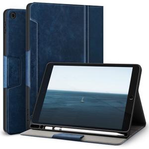 Antbox Case for iPad 9th Generation/iPad 8th Generation with Pencil Holder Vegan Leather Smart Cover for iPad 10.2'' 9th/8th/7th Gen (NavyBlue)